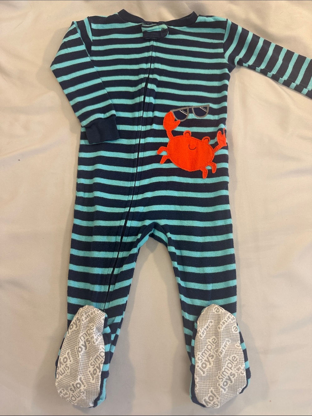 Carter’s Striped Teal and Navy Crab Footed One-Piece